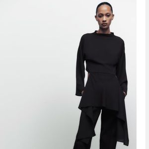 NWT Zara Asymmetric flowy top black blogger fave cut out back long sleeve